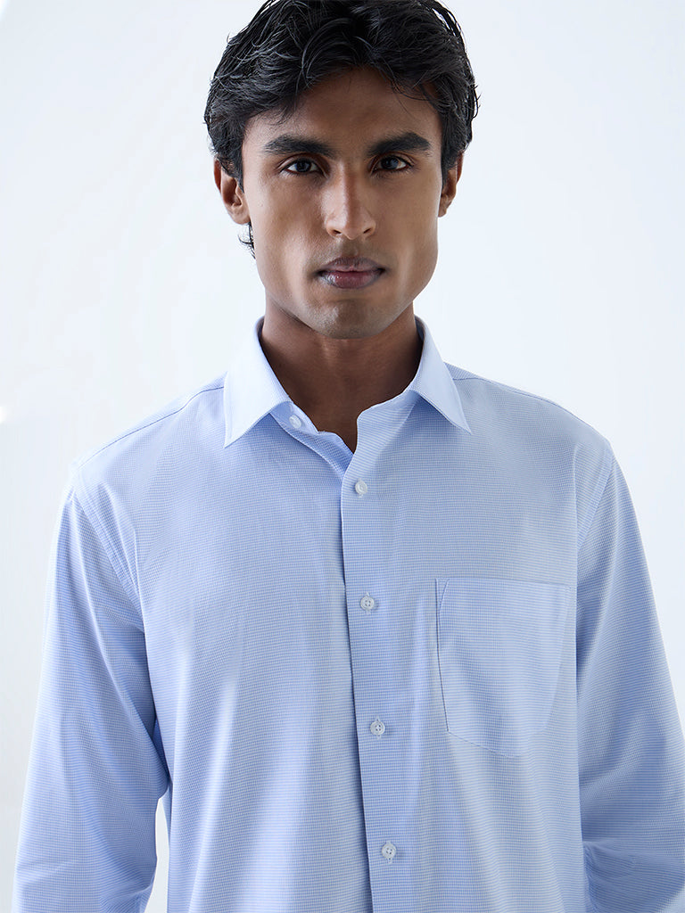 WES Formals Blue Checks Slim-Fit Cotton Shirt