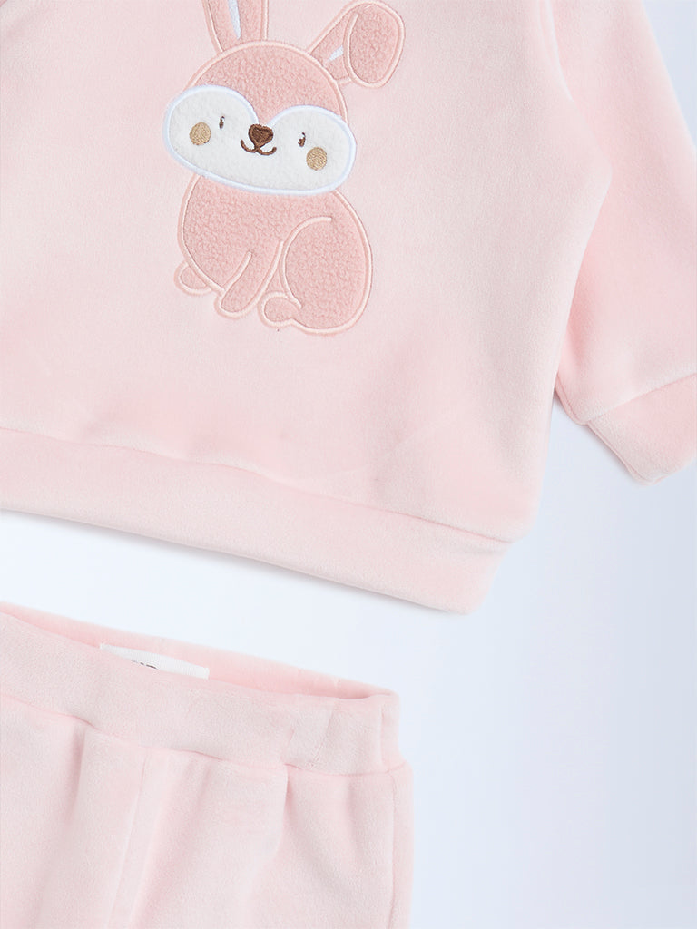 HOP Baby Pink Animal Embroidered Top and Pants Set