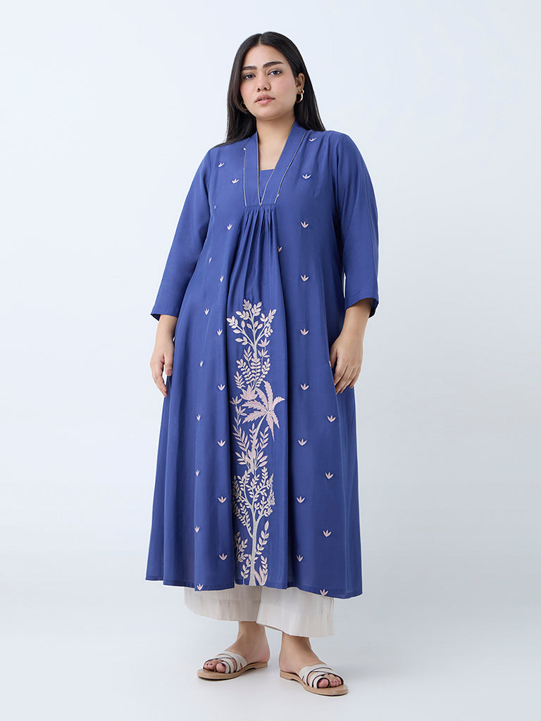 Buy Diza Dark Blue Floral Embroidered A-Line Kurta from Westside