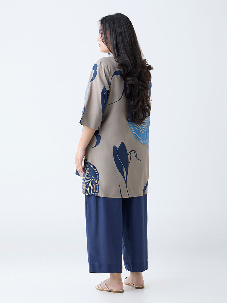 Westside Diza Women's Taupe Bandhani Printed Tunic for Work Wear Back View