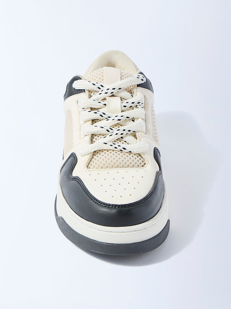 Westside LUNA BLU Women's Black Mesh Detailed Lace-Up Sneakers for Casual Wear Front view