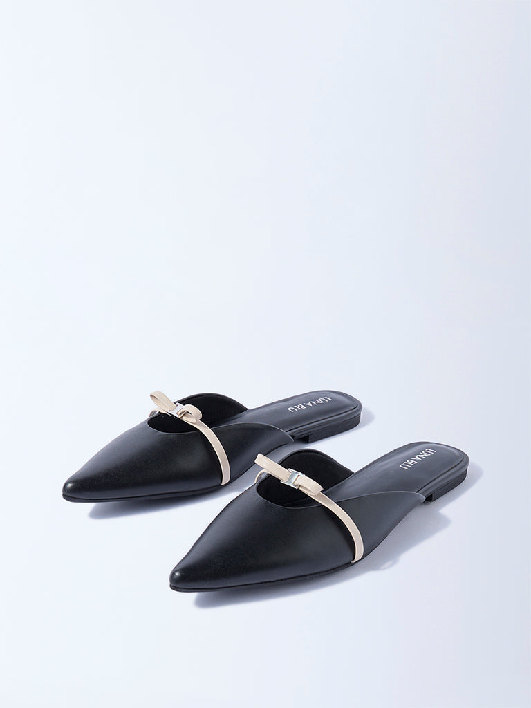 LUNA BLU Black Bow-Detailed Mules