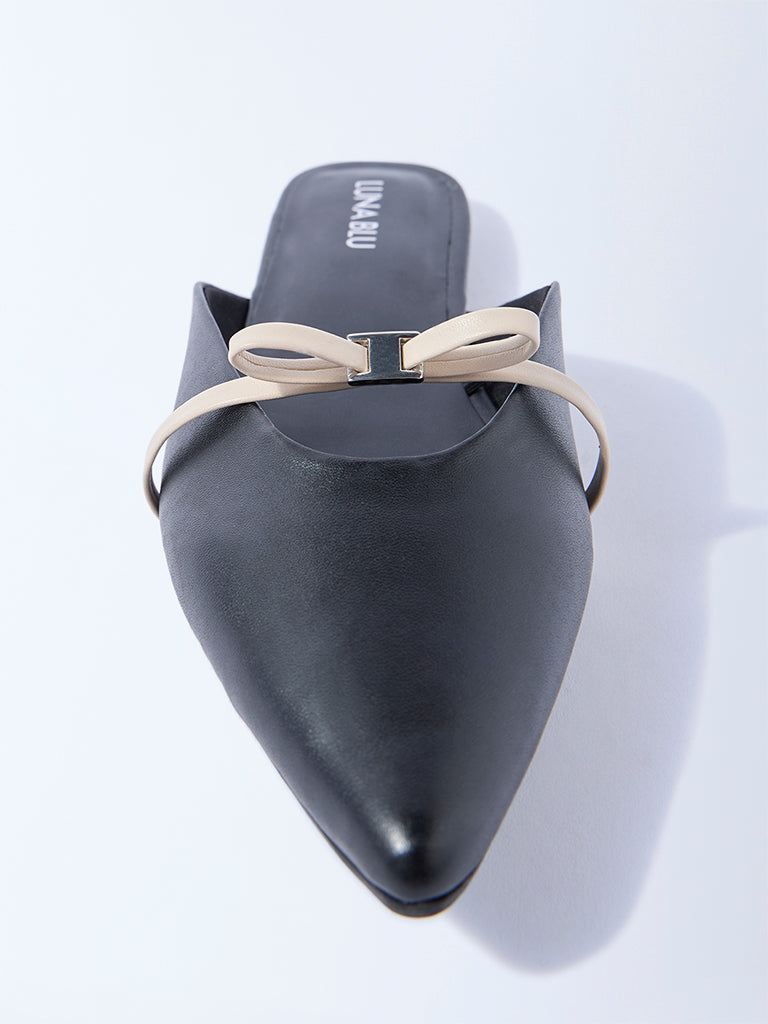 LUNA BLU Black Bow-Detailed Mules