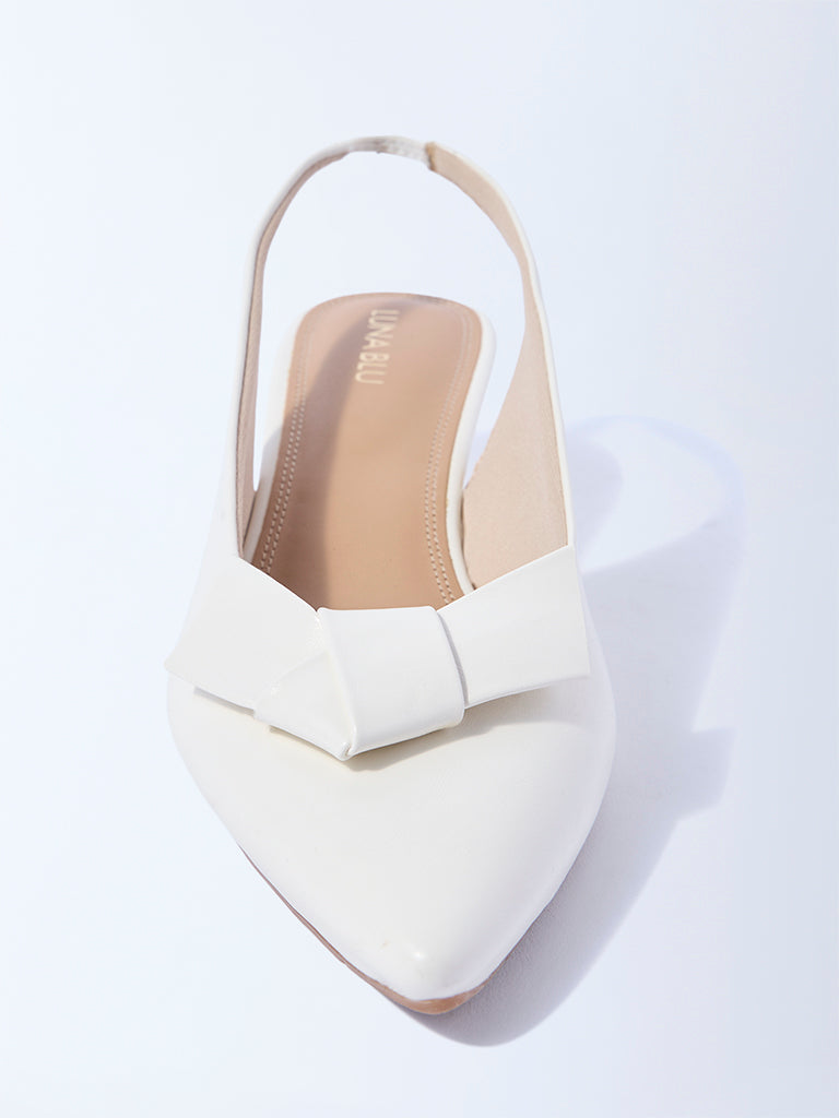 LUNA BLU White Bow Detailed Slingback Mules