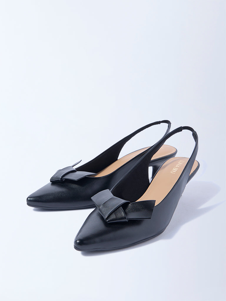 LUNA BLU Black Bow Detailed Slingback Mules