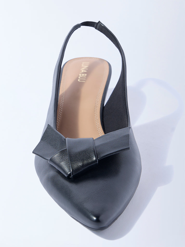 LUNA BLU Black Bow Detailed Slingback Mules