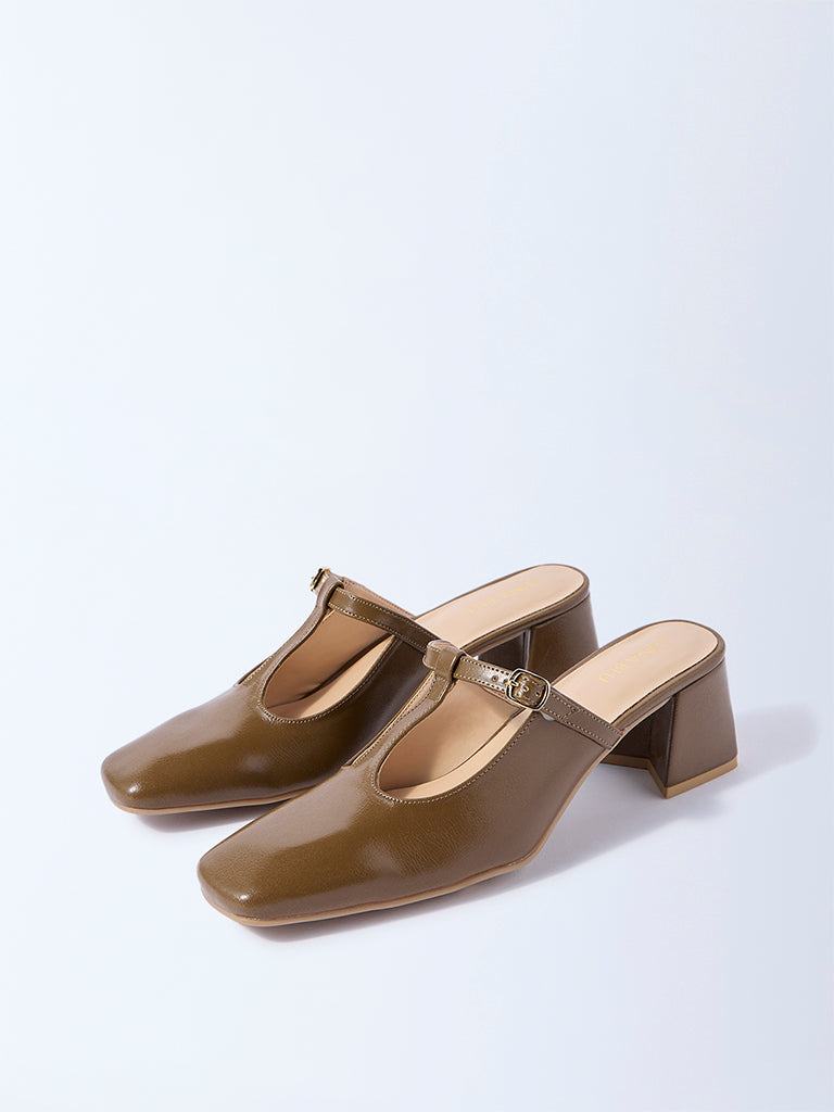 LUNA BLU Olive Block-Heel Mules