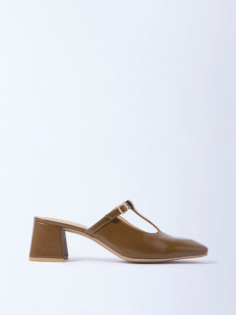 LUNA BLU Olive Block-Heel Mules