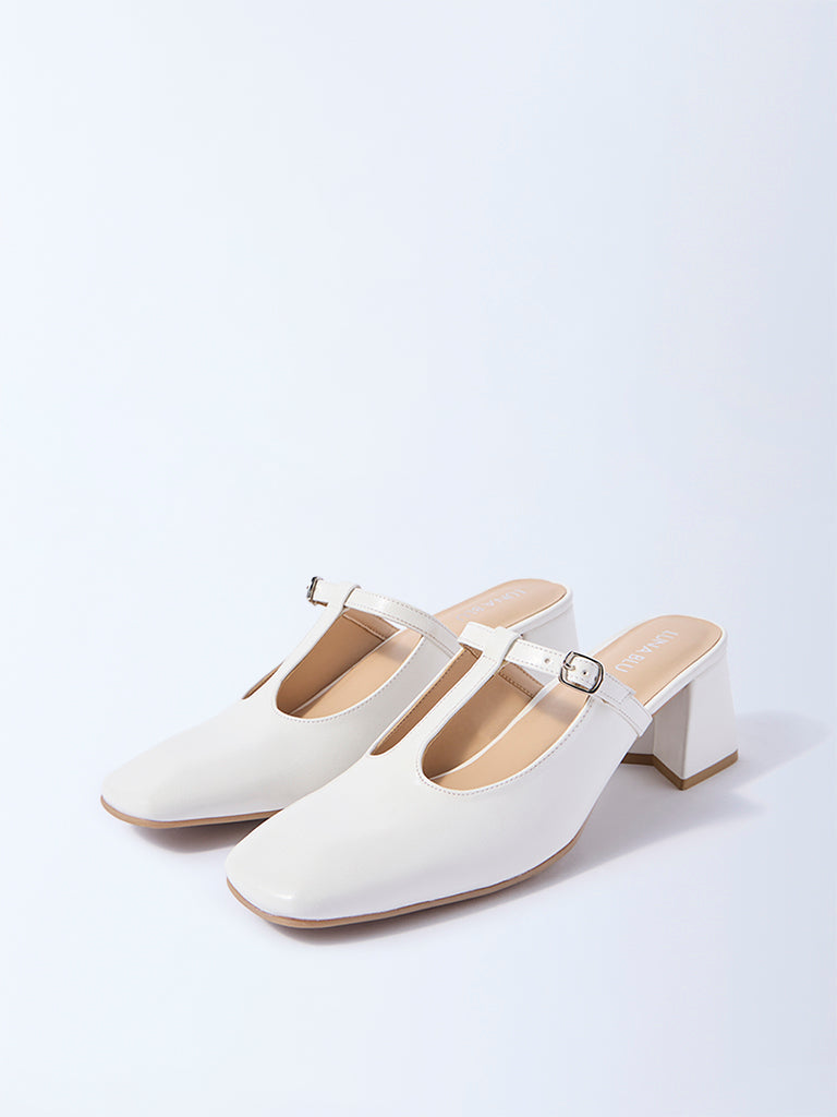 LUNA BLU White Block-Heel Mules
