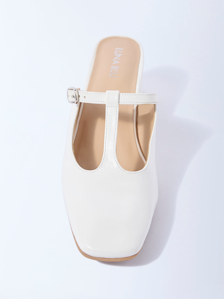 LUNA BLU White Block-Heel Mules