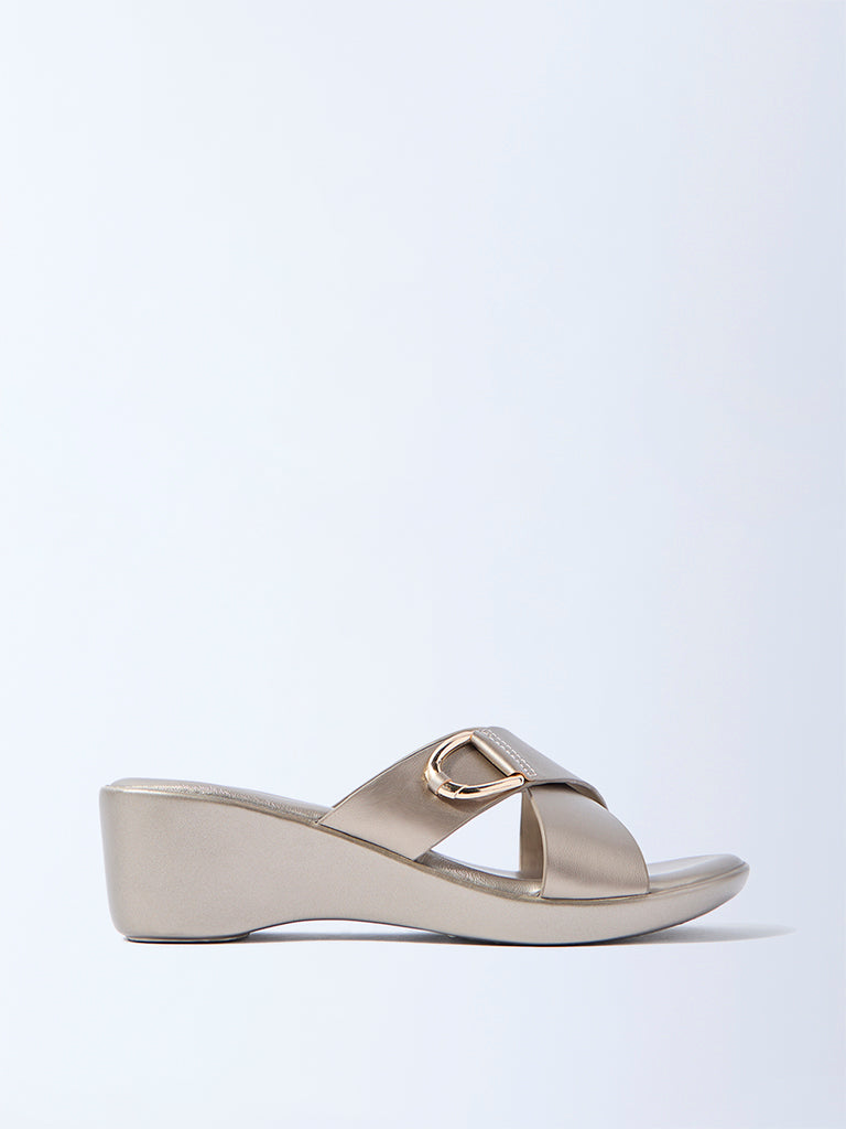 Westside LUNA BLU Women's Dull Gold Wedge Sandals for Casual Wear Side View
