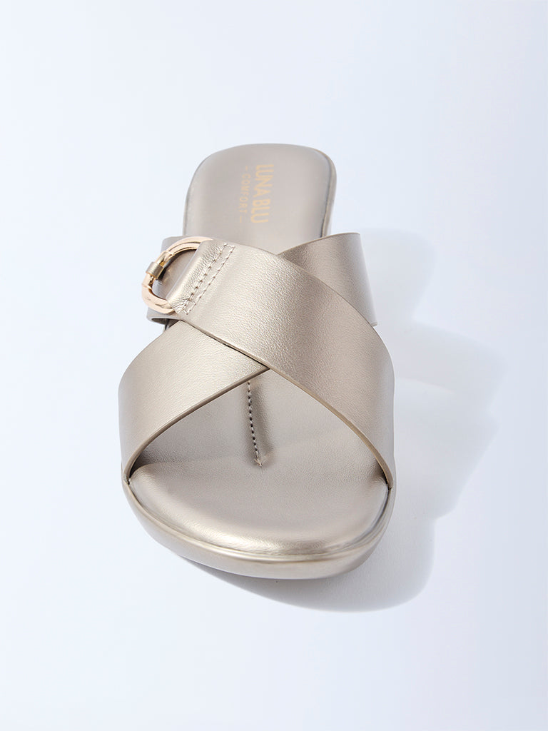 Westside LUNA BLU Women's Dull Gold Wedge Sandals for Casual Wear Top View
