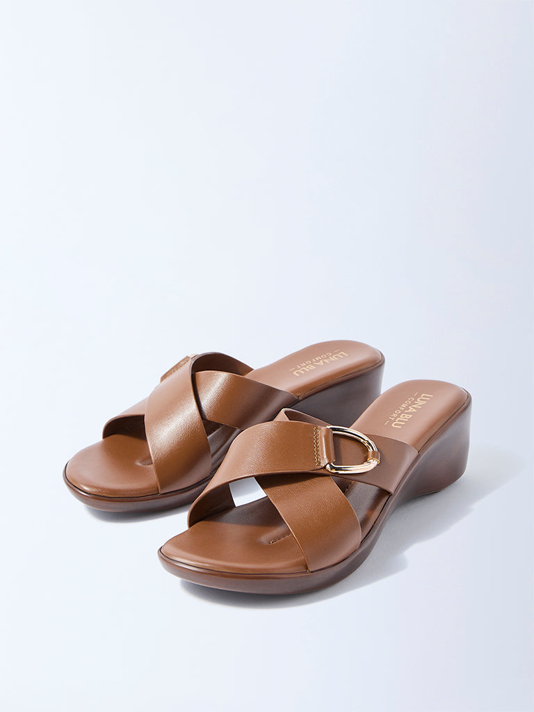 Westside LUNA BLU Women's Brown Wedge Sandals for Casual Wear Front View