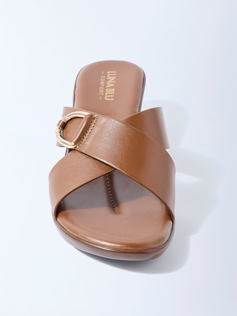 Westside LUNA BLU Women's Brown Wedge Sandals for Casual Wear Top View