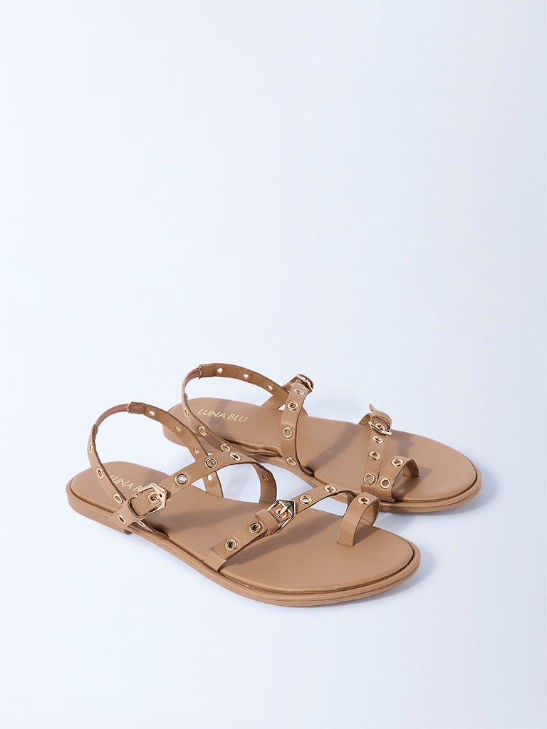 LUNA BLU Beige Eyelet-Detailed Sandals