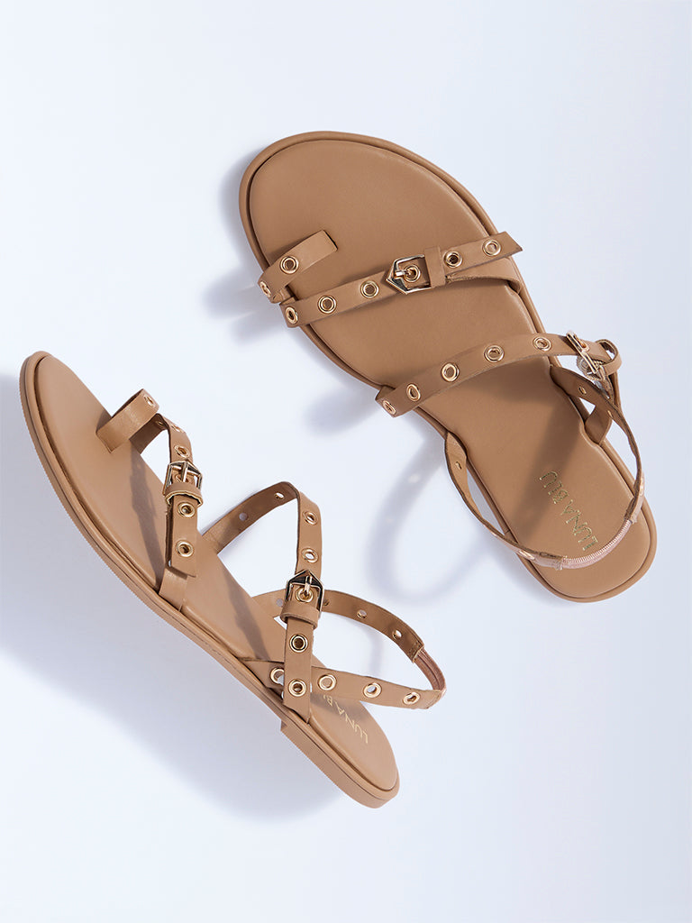 LUNA BLU Beige Eyelet-Detailed Sandals