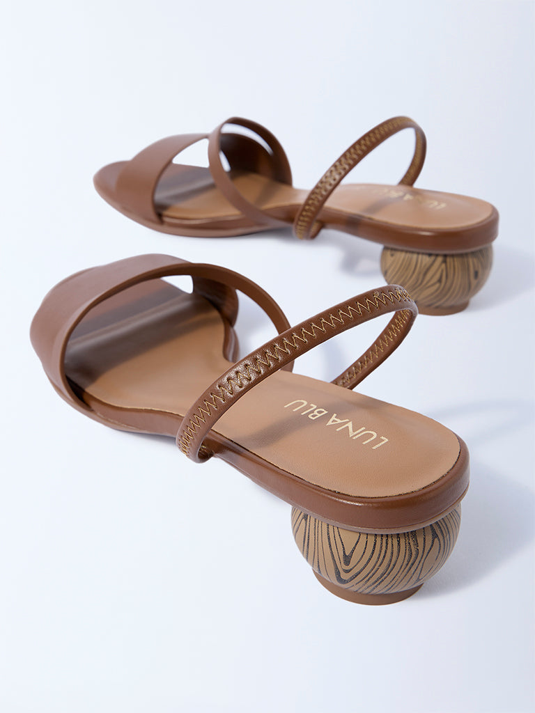 Westside LUNA BLU Women's Tan Multi-Strap Heel Sandals for Casual Wear Top View