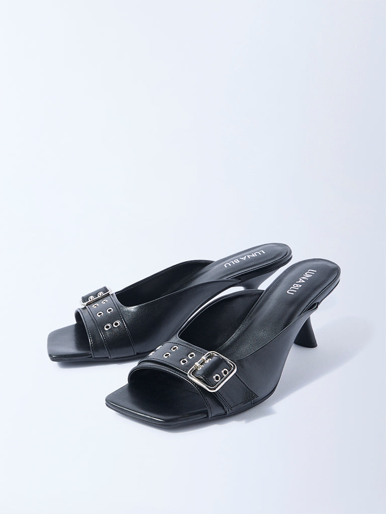 LUNA BLU Black Kitten Heel Sandals