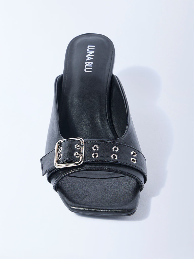 LUNA BLU Black Kitten Heel Sandals