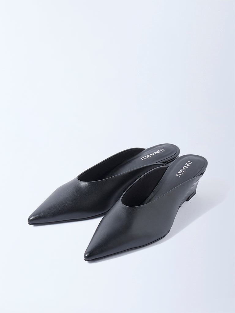 LUNA BLU Black Wedge-Heel Mules
