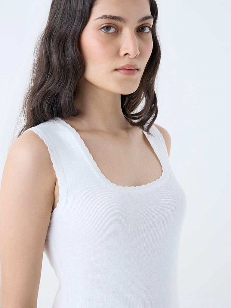 Wardrobe White Ribbed-Textured Top