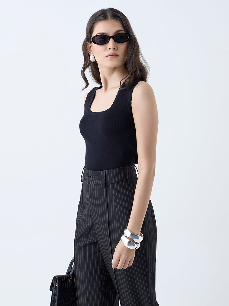 Wardrobe Black Ribbed-Textured Top