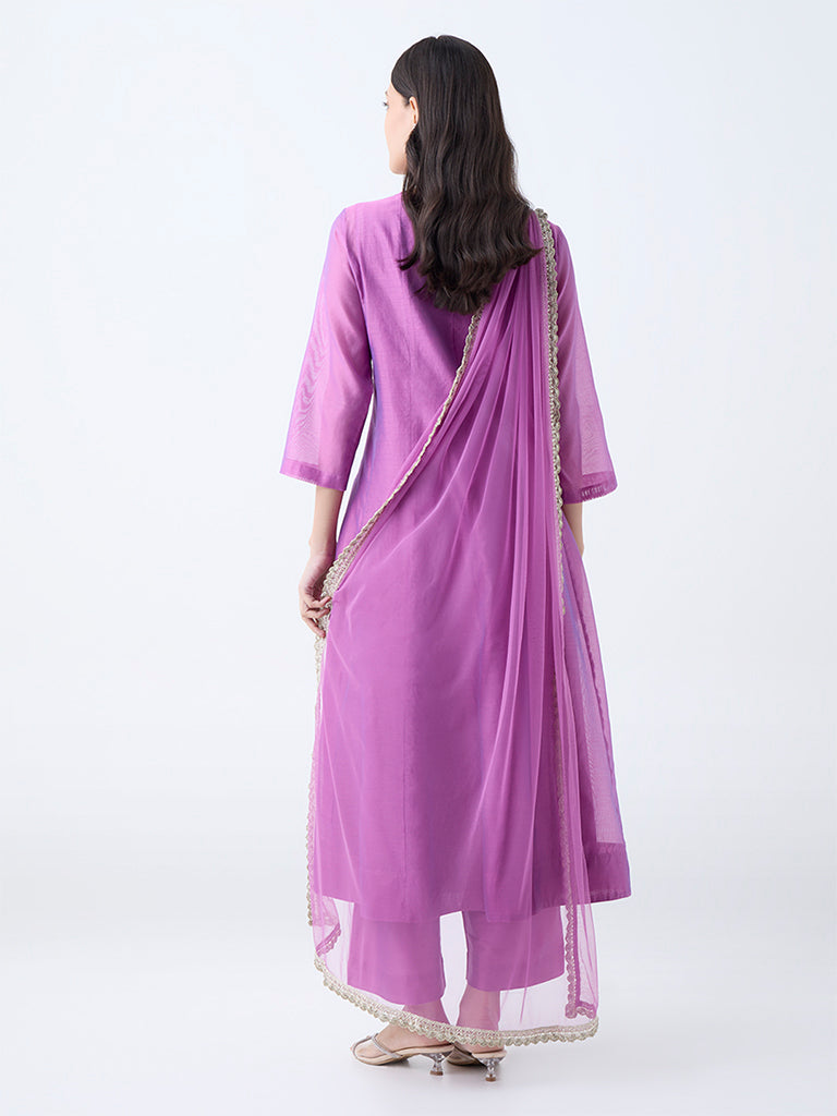 Vark Magenta Embroidered A-Line Cotton-Blend Ethnic Set