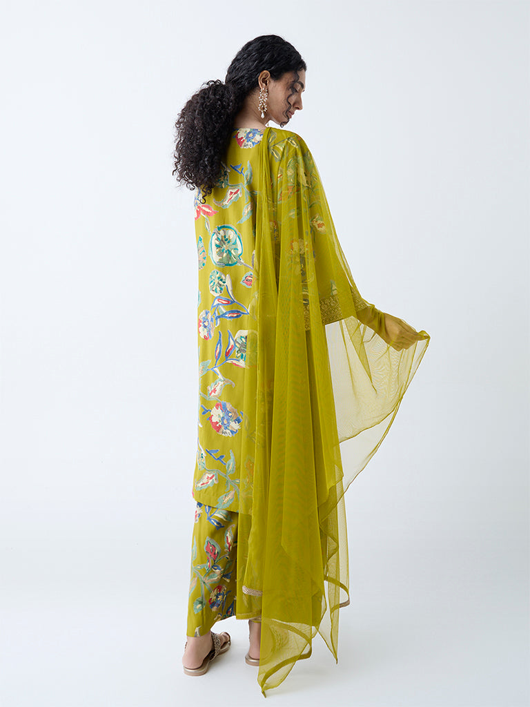 Vark Lime Floral Pattern A-Line Ethnic Set