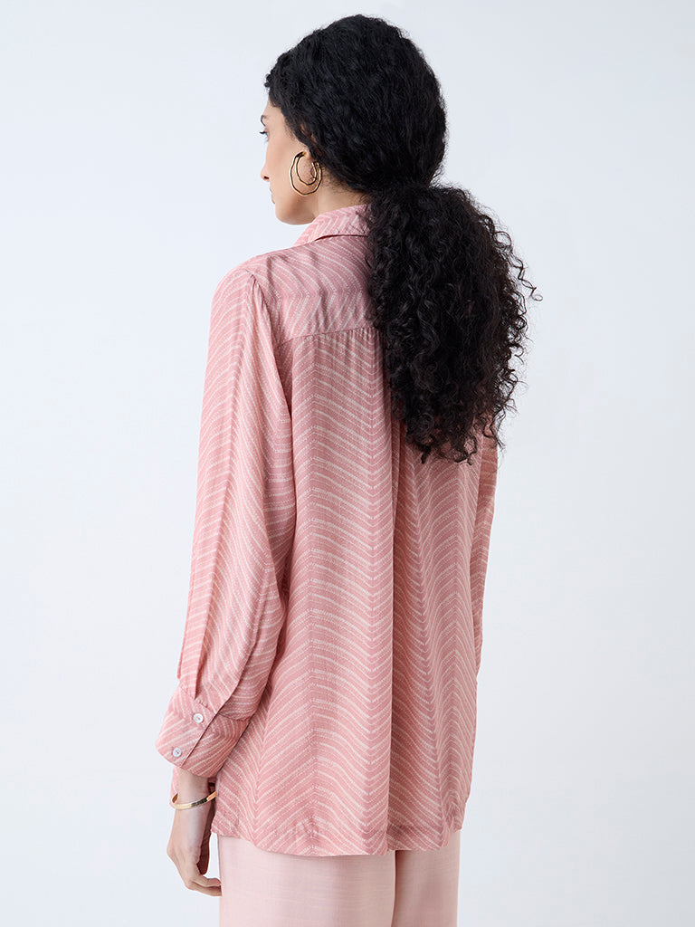 Westside Zuba Women's Pink Chevron Printed Ethnic Tunic for Work Wear Back View