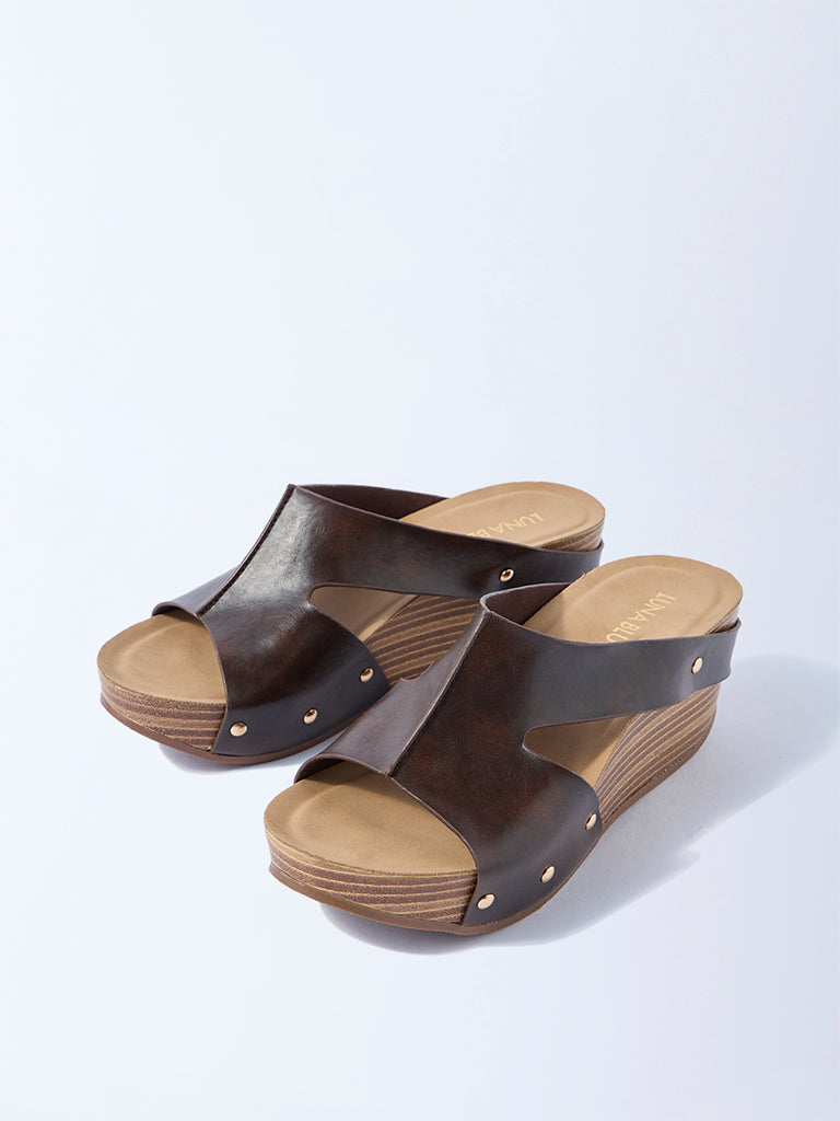 LUNA BLU Brown Wedge-Heel Sandals