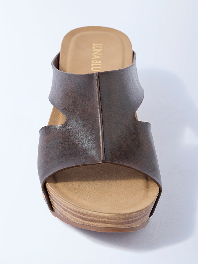 LUNA BLU Brown Wedge-Heel Sandals