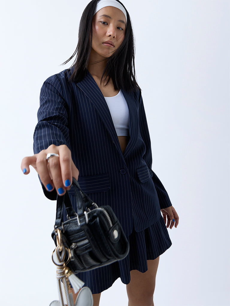Nuon Navy Pinstripe Detailed Blazer