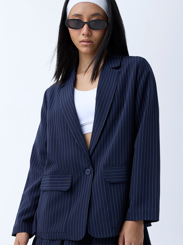 Nuon Navy Pinstripe Detailed Blazer