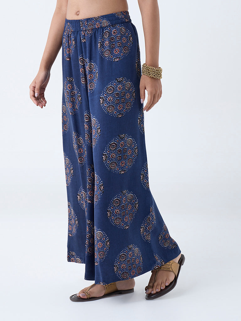 Utsa Indigo Printed Palazzos