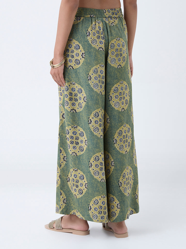 Westside Utsa Women's Sage Printed Palazzos for Everyday Back View
