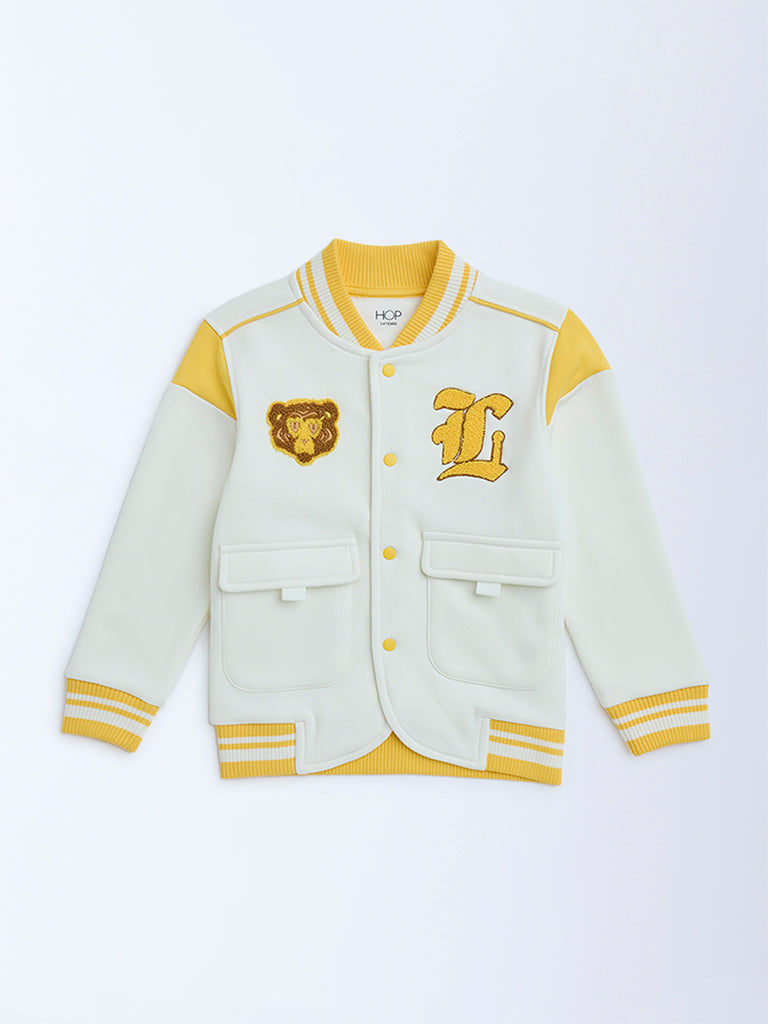 HOP Kids Off-White Embroidered Cotton-Blend Jacket