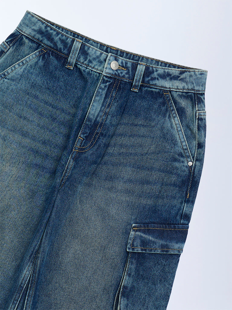 Boys Blue Washed Relaxed-Fit Mid-Rise Jeans