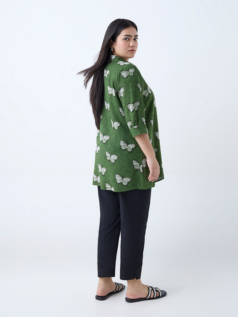 Westside Diza Women's Green Butterfly Printed Ethnic Tunic for Work Wear Back View