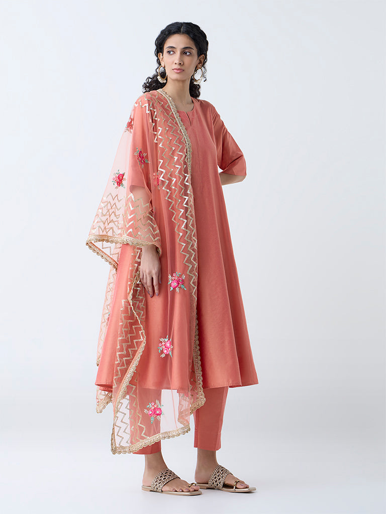 Westside Vark Women's Orange Anarkali Ethnic Set for Festive Wear Front View