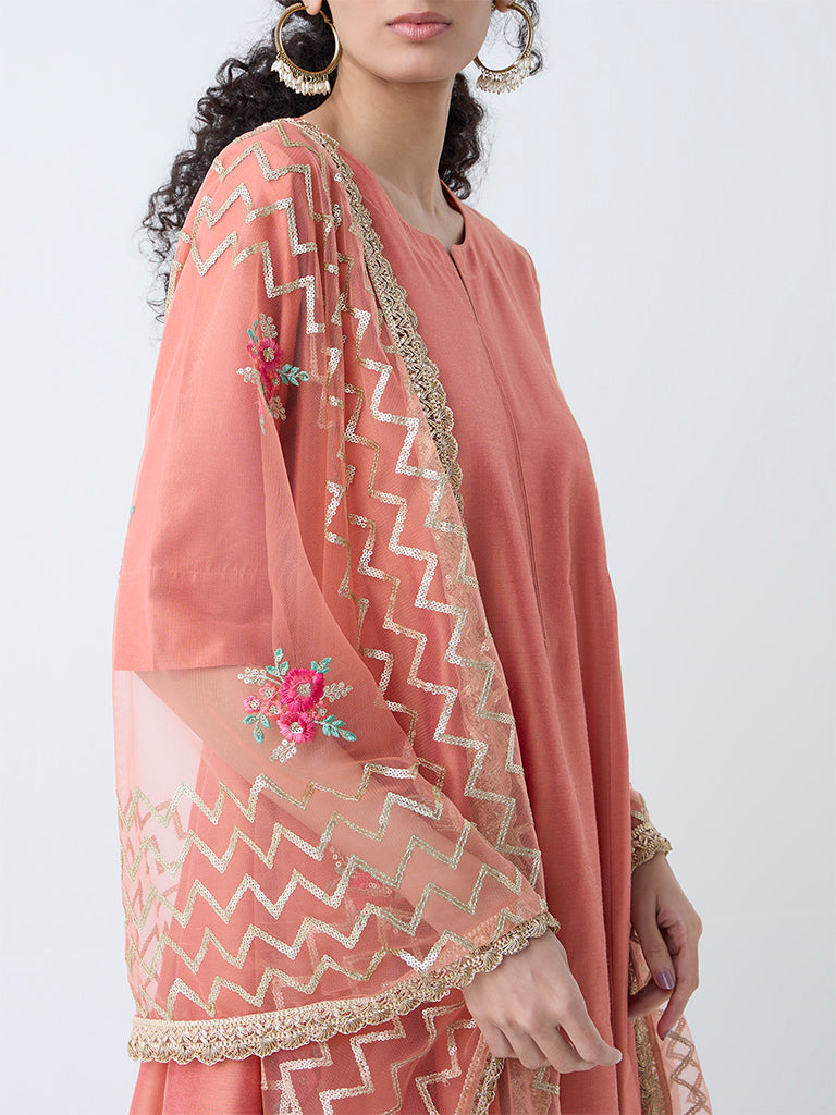 Westside Vark Women's Orange Anarkali Ethnic Set for Festive Wear Zoomed View