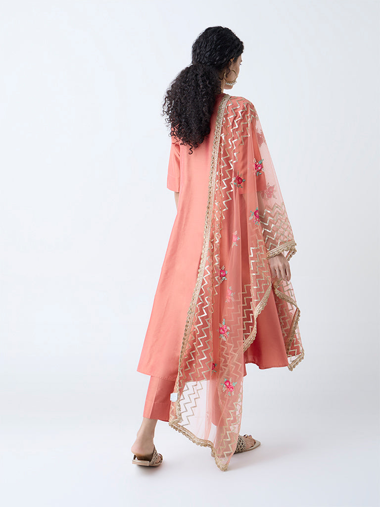 Westside Vark Women's Orange Anarkali Ethnic Set for Festive Wear Back View