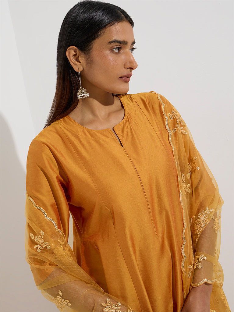 Westside Vark Women's Yellow Floral Embellished A-Line Ethnic Set for Festive Wear Zoom View