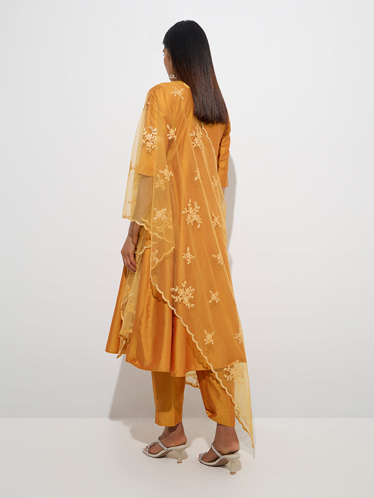 Westside Vark Women's Yellow Floral Embellished A-Line Ethnic Set for Festive Wear Back View