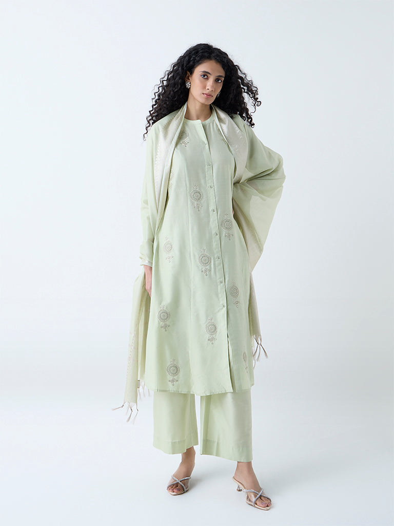 Westside Vark Women's Sage Embellished A-Line Ethnic Set for Festive Wear Full View