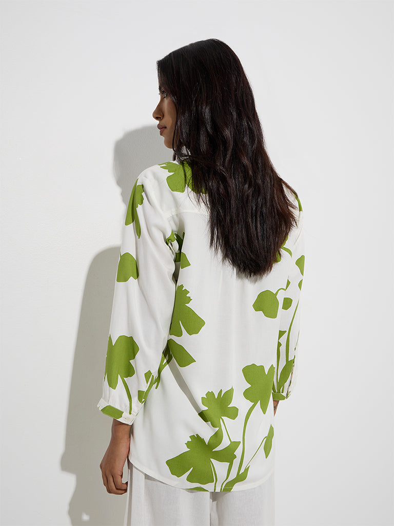 Westside Utsa Women's Green Botanical Printed Tunic for Everyday Back View