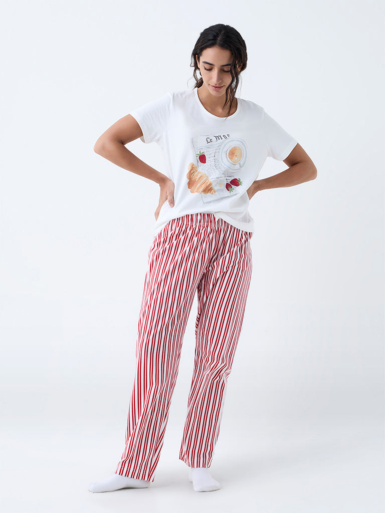 Buy Wunderlove White Printed Cotton Pyjama Set In A Bag from Westside