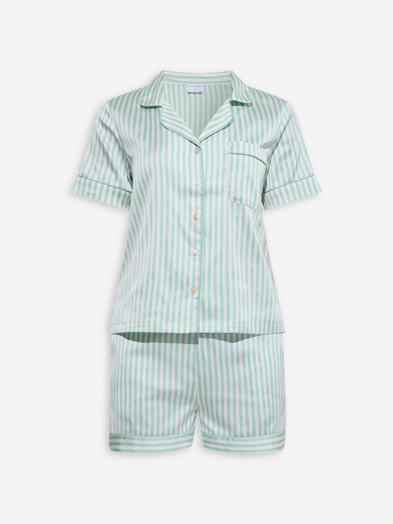Wunderlove Sage Stripe Shirt with Shorts Set