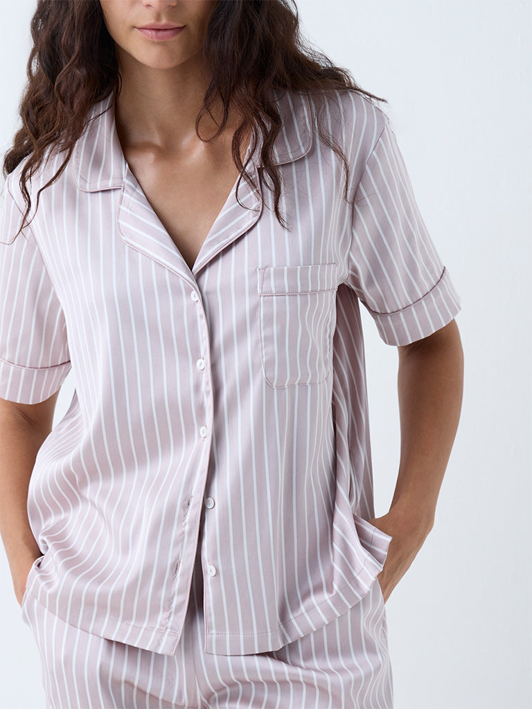 Wunderlove Dusty Pink Stripe Pattern Shirt and Shorts Set