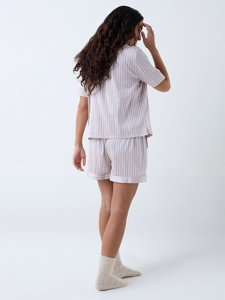Wunderlove Dusty Pink Stripe Pattern Shirt and Shorts Set