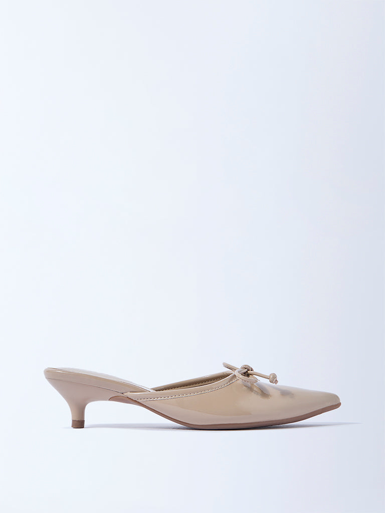 LUNA BLU Beige Bow-Detailed Mules